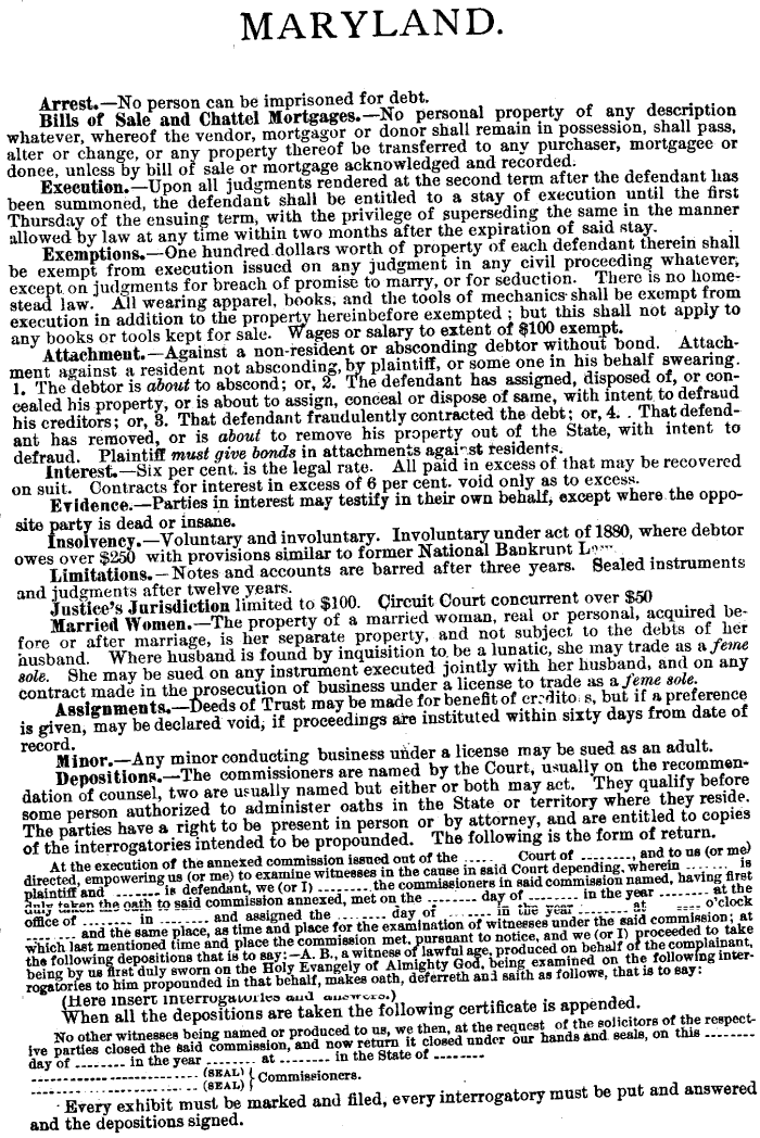Maryland Collection Laws (1886)