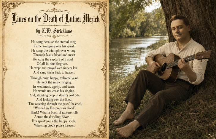 Illustrated presentation of Lines on the Death of Luther F. Mezick by C. W. Strickland.
