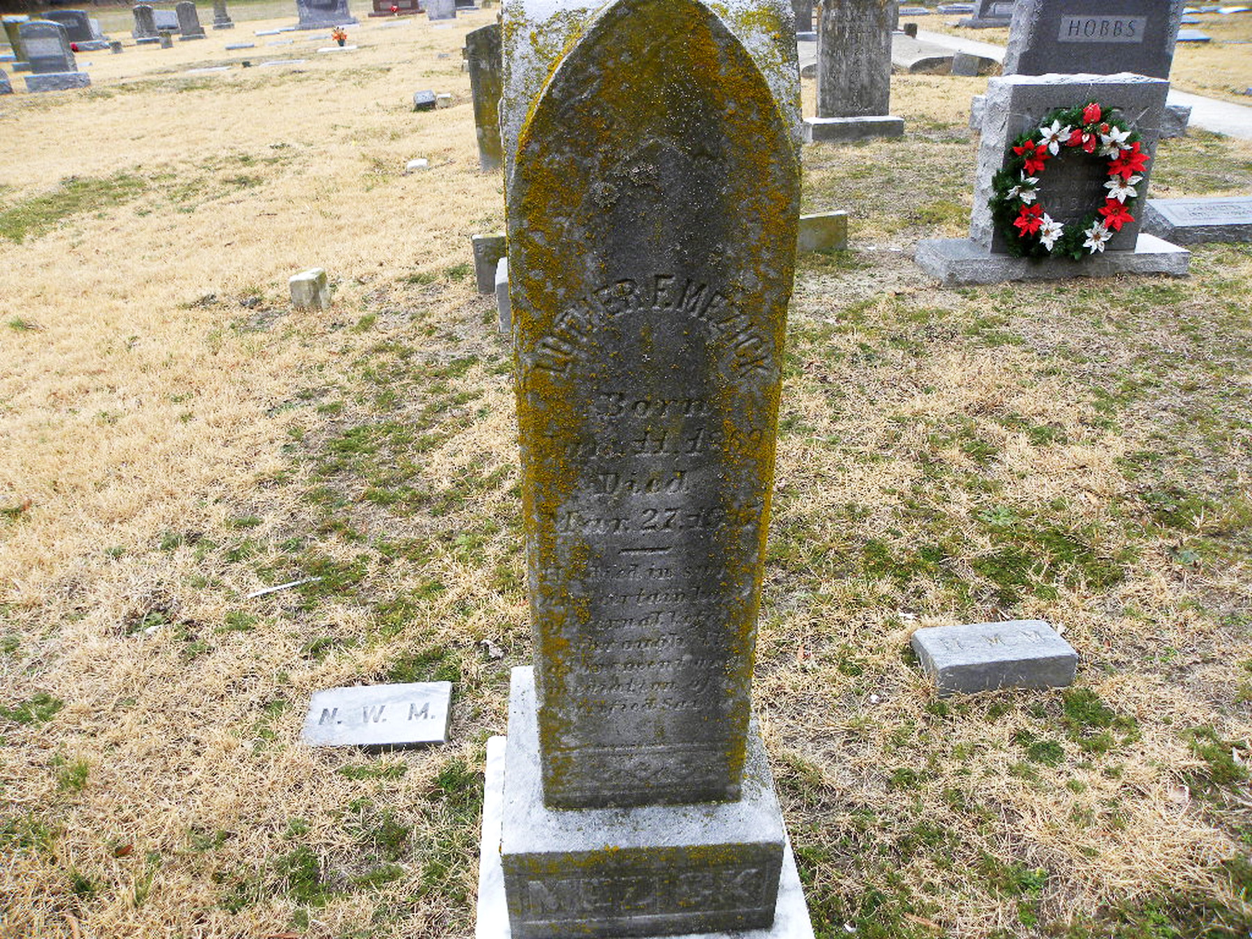 Luther F. Mezick's gravestone at St. John's Cemetery, Fruitland, Maryland.
